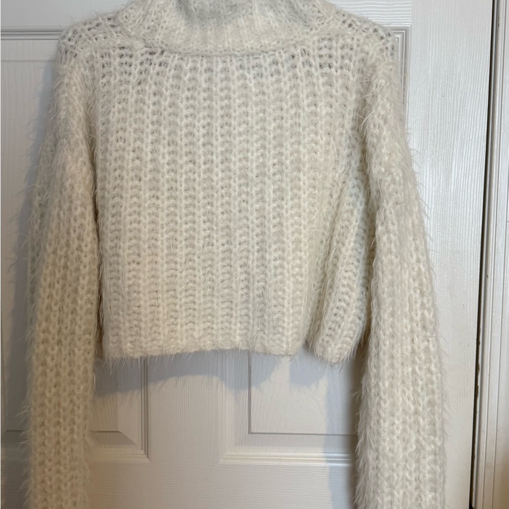 Free People Cream Fuzzy Turtleneck Sweater